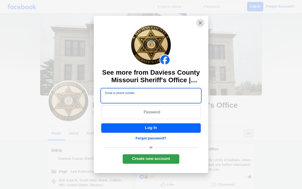 Official Daviess County Sheriff Facebook page interface