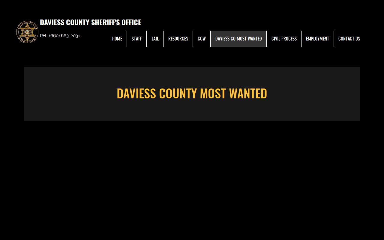 Official Daviess County Sheriff's Office Most Wanted page