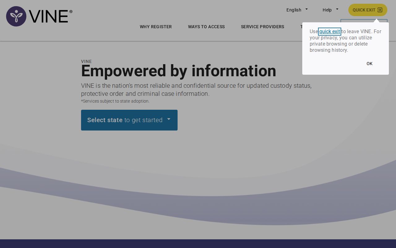 VINELink state selection interface for custody searches