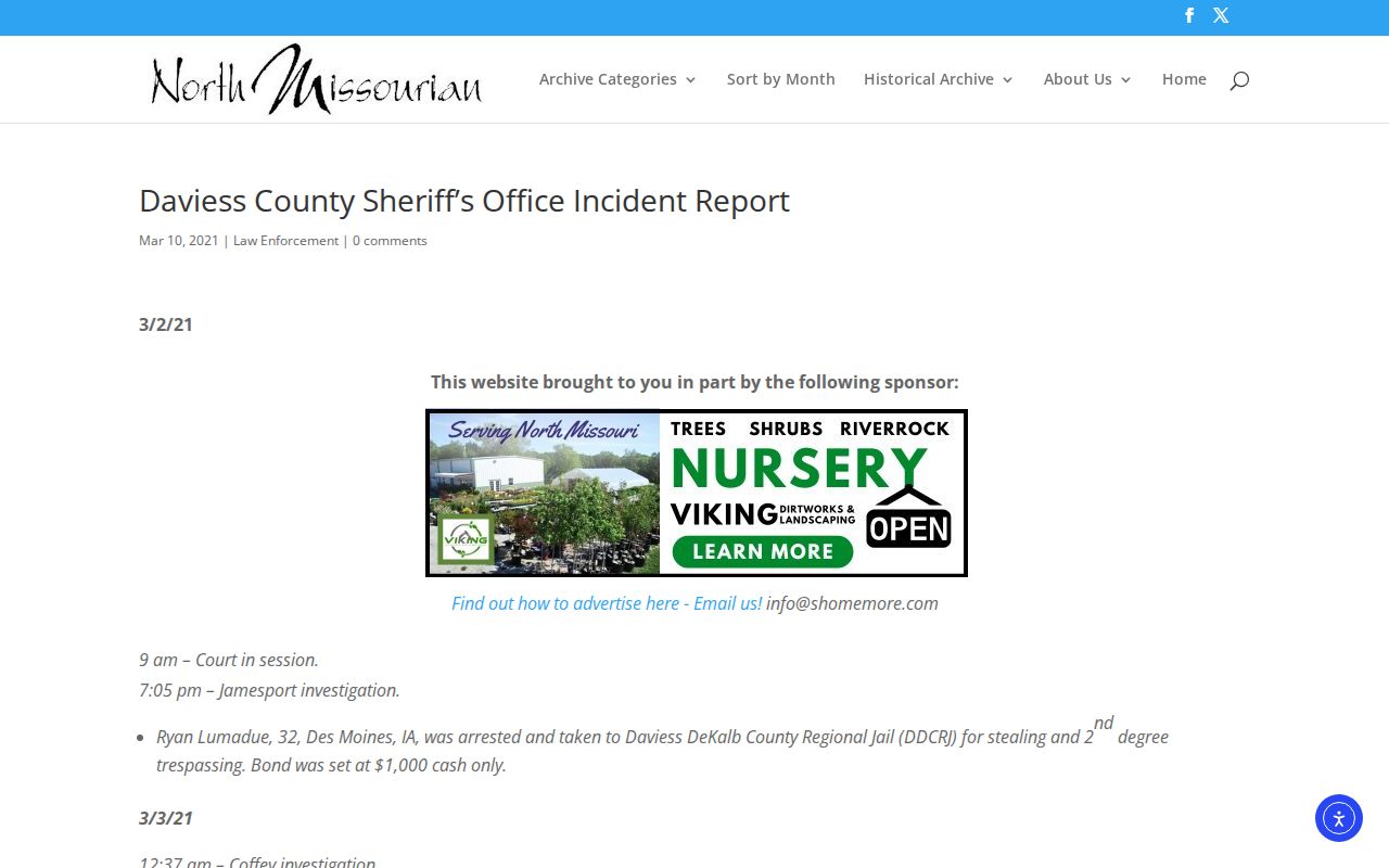 Gallatin North Missourian Daviess County sheriff incident report example